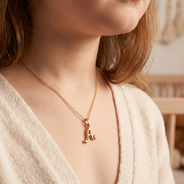 18kt Gold Initial A Everyday Wear Diamond Pendant for Kids
