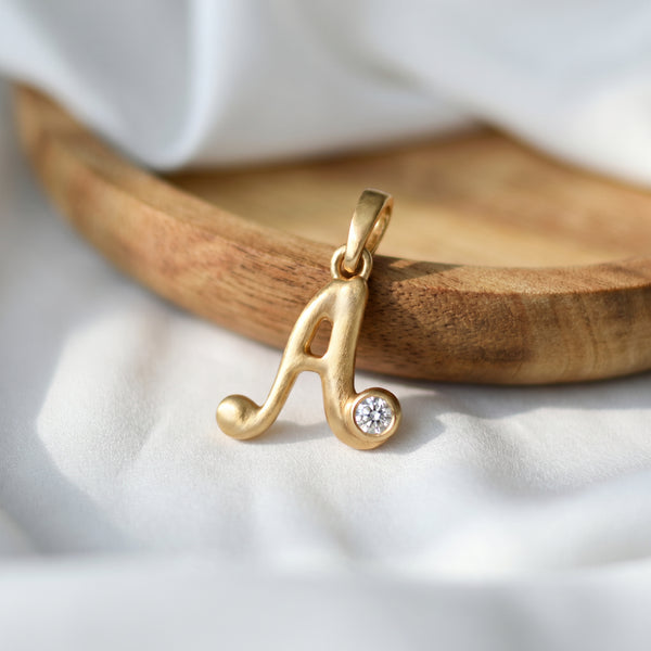 18kt Gold A Initial Daily Wear Diamond Pendant for Kids
