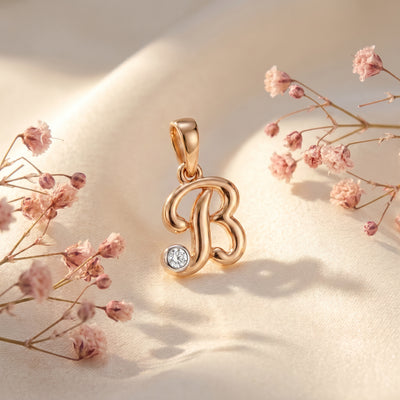 18kt Gold Initial B Daily Wear Diamond Pendant for Kids