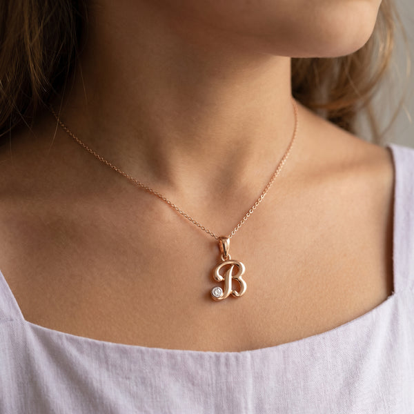 18kt Gold Initial B Daily Wear Diamond Pendant for Kids