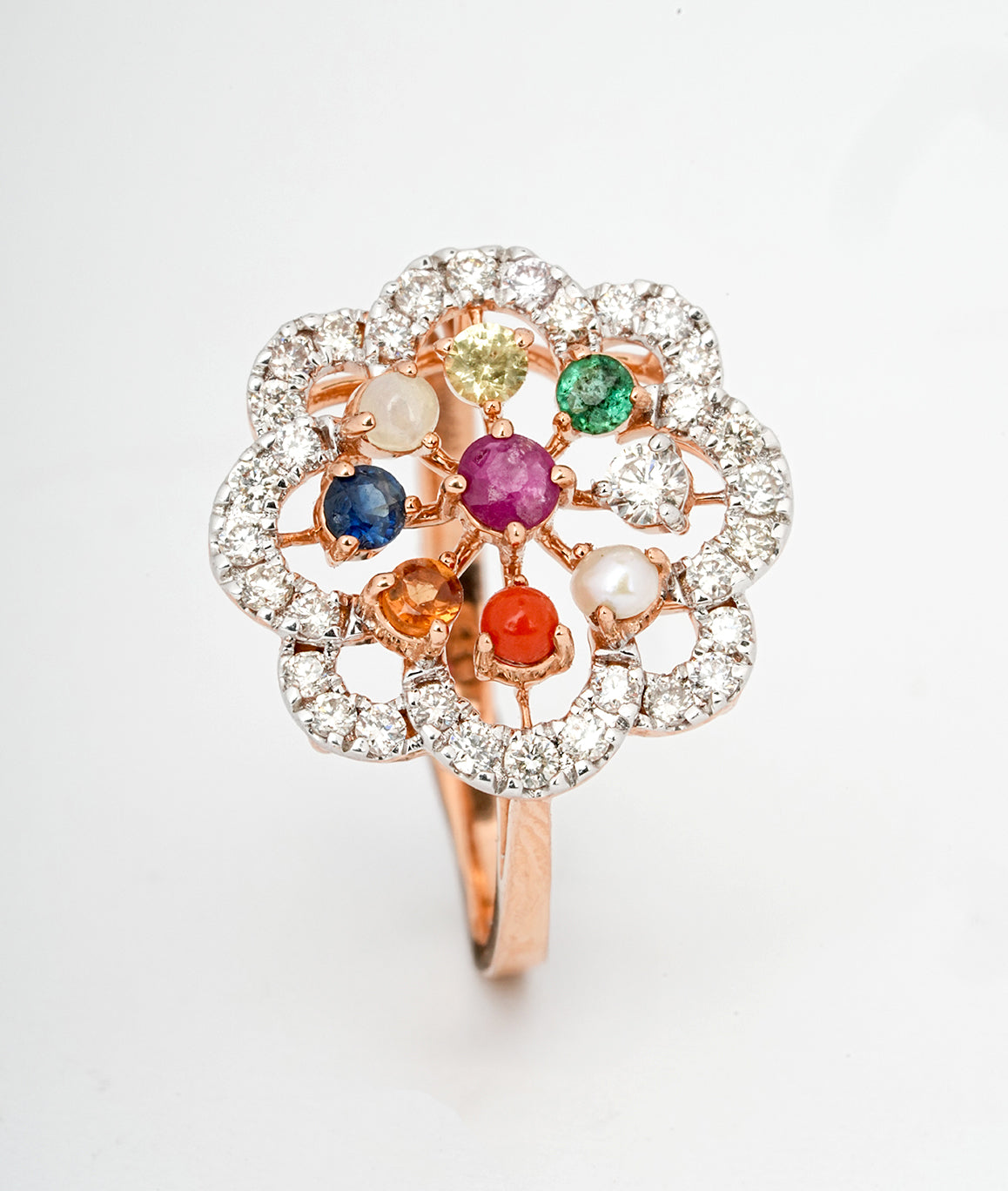Navratnaya Gemstones 18kt Diamond Ring for Wedding