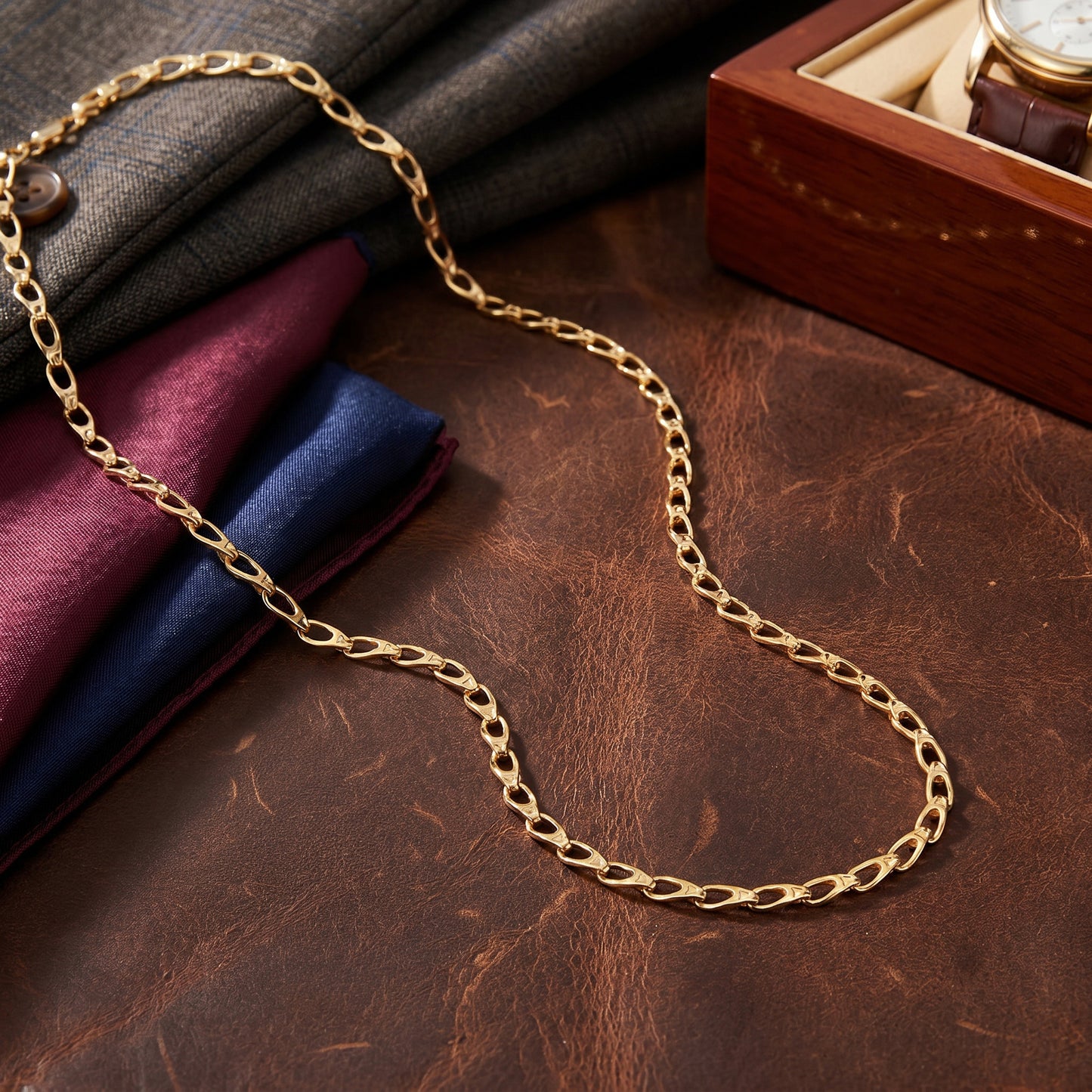 18KT Yellow Gold Tulip Link Chain for Men