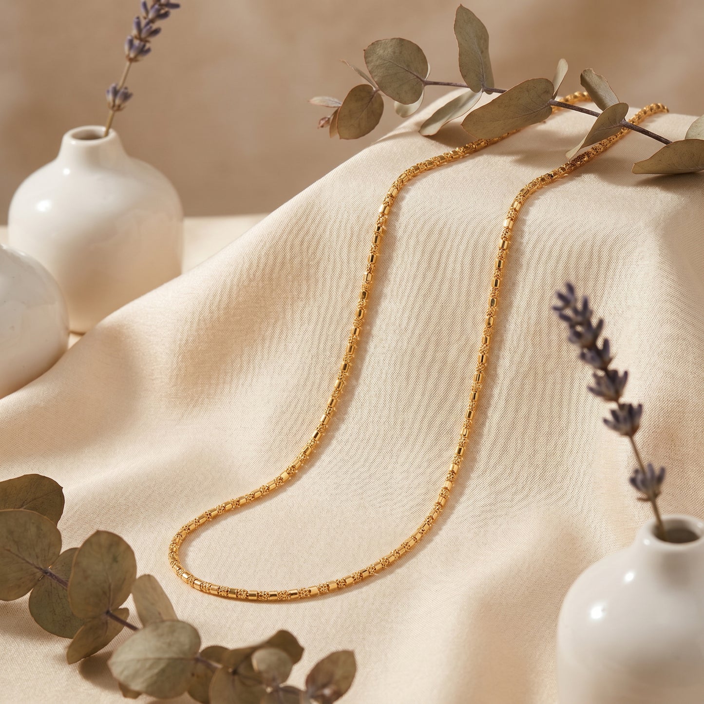 18Kt Yellow Gold Textured Bead Chain for Men