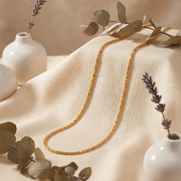 18Kt Yellow Gold Textured Bead Chain for Men