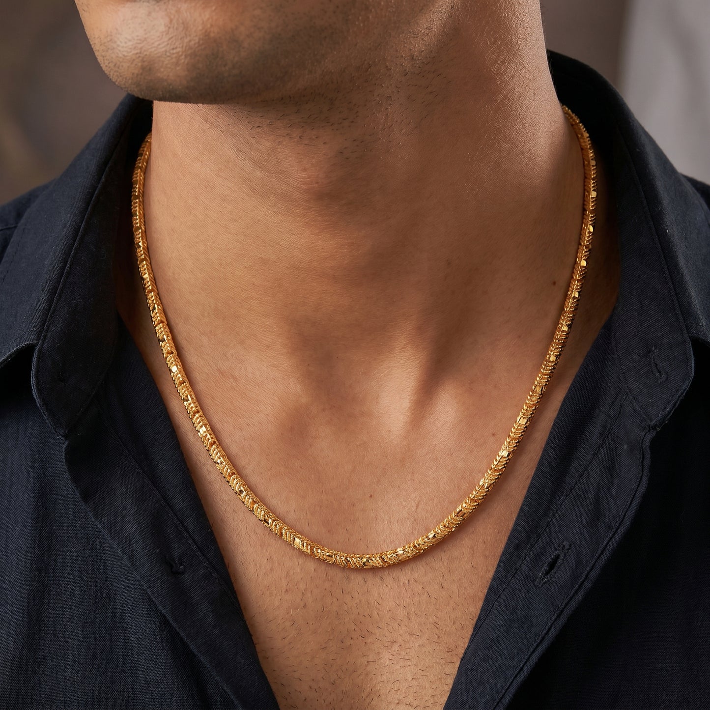 18KT Yellow Gold Wheat Link Chain for Men