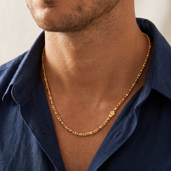 18Kt Yellow Gold Diamond Cut Arrow Link Chain for Men