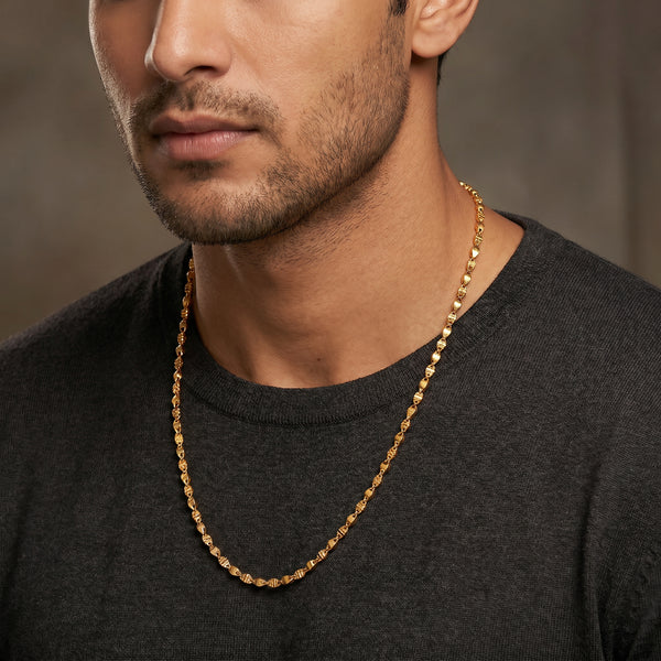 18Kt Yellow Gold Nugget Link Chain for Men