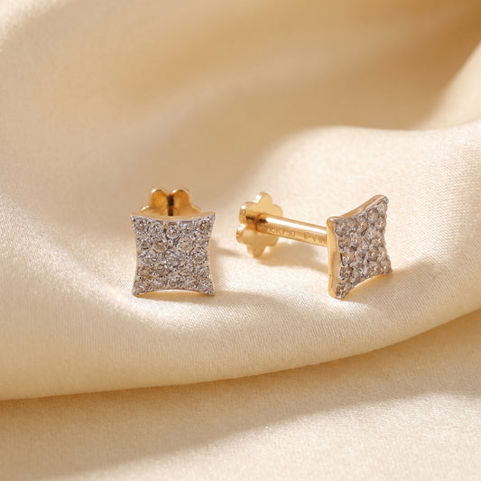 18KT Yellow Gold Diamond Cushion Stud Earrings