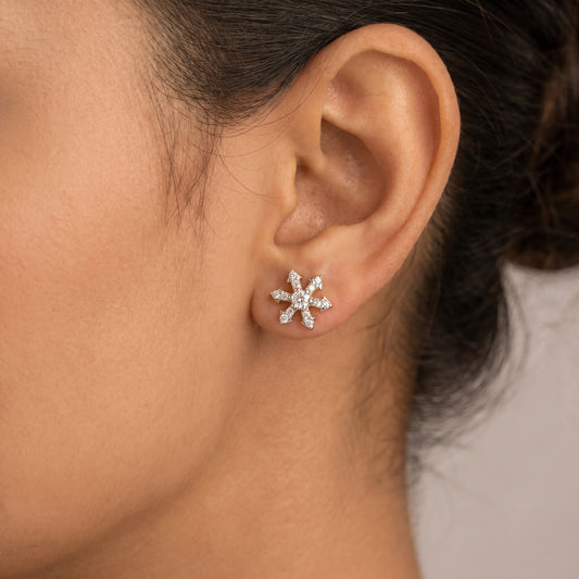 18Kt Yellow Gold Diamond Snowflake Stud Earrings