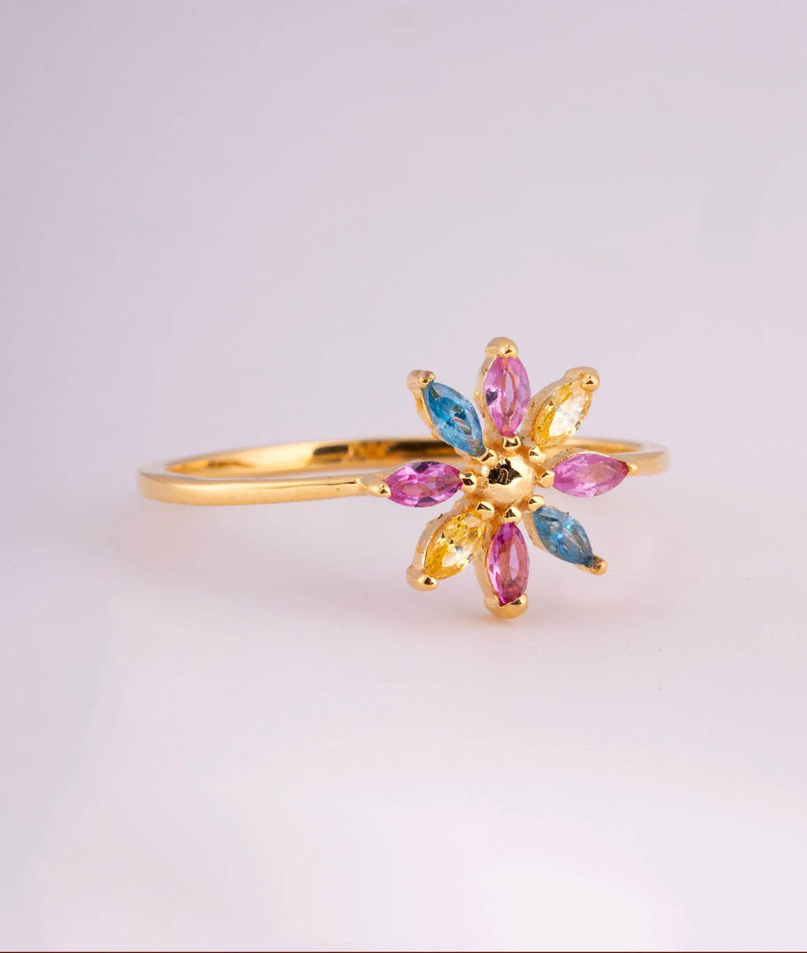Petal Bloom Multi Stone 18kt Gold Ring for Party Wear