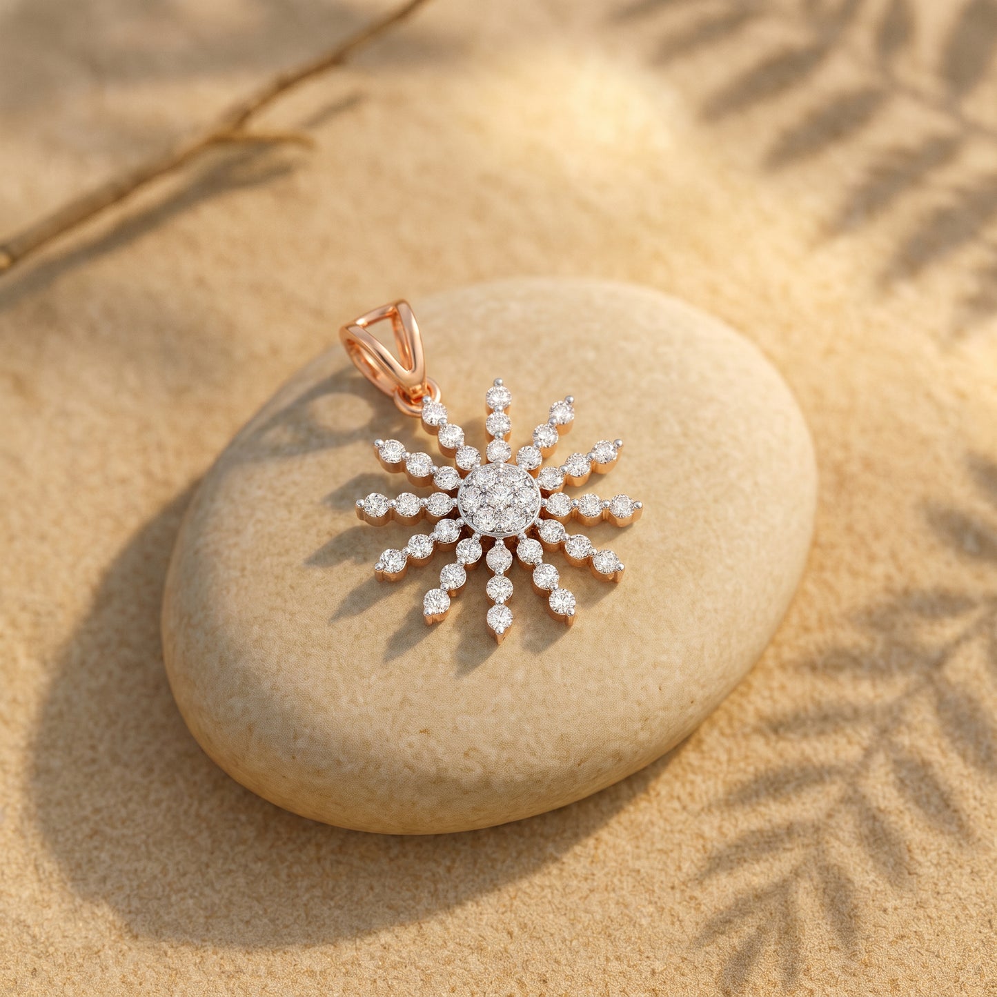 18Kt Gold Diamond Starburst Pendant for Women