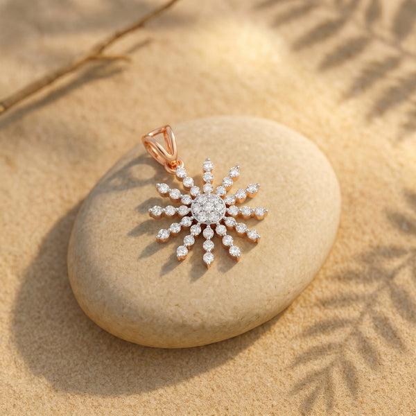 18Kt Gold Diamond Starburst Pendant for Women