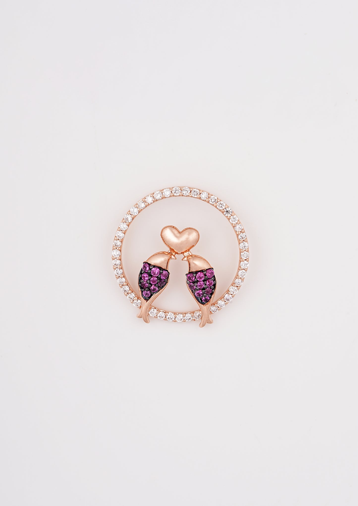 18Kt Rose Gold Love Birds Diamond Pendant for Women