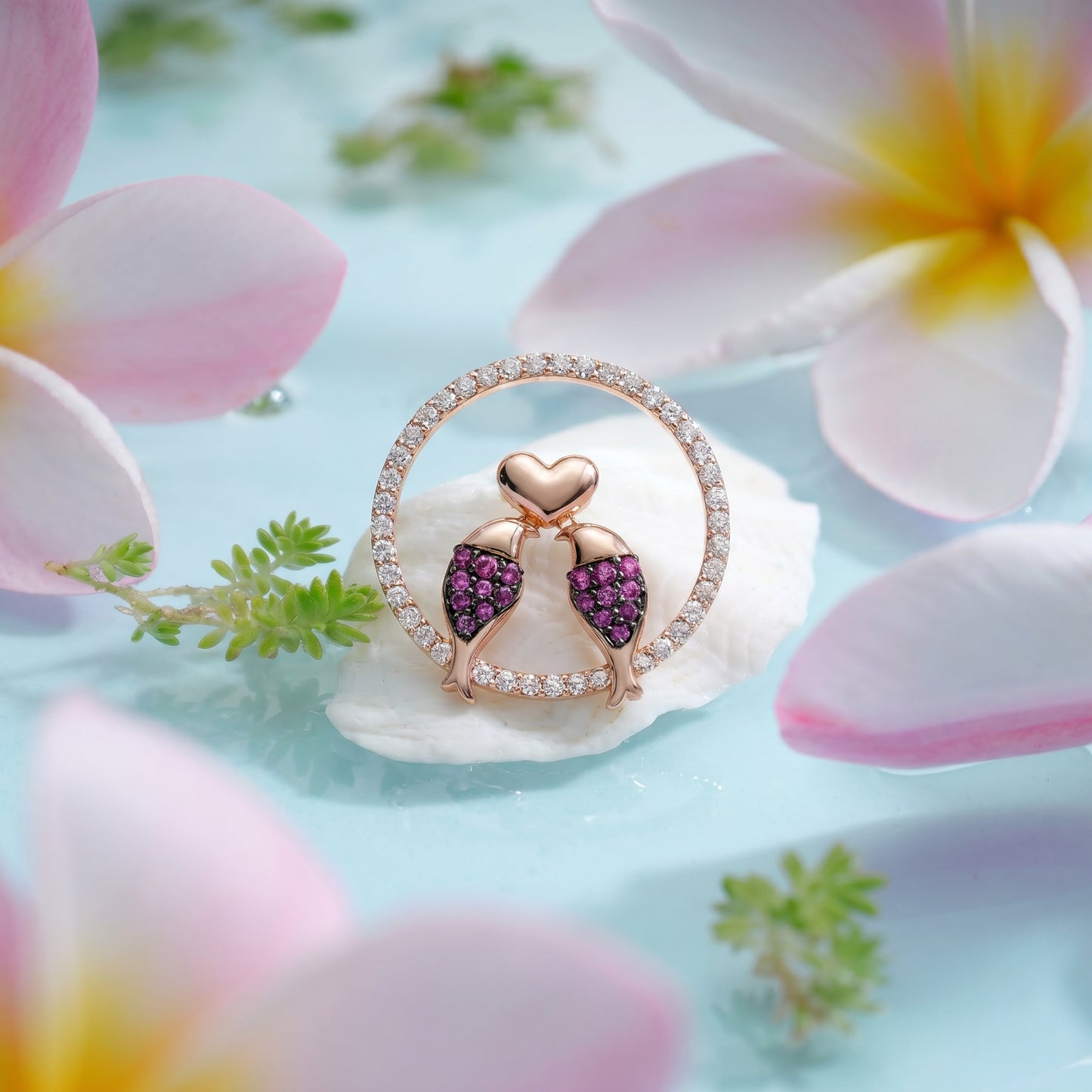 18Kt Rose Gold Love Birds Diamond Pendant for Women