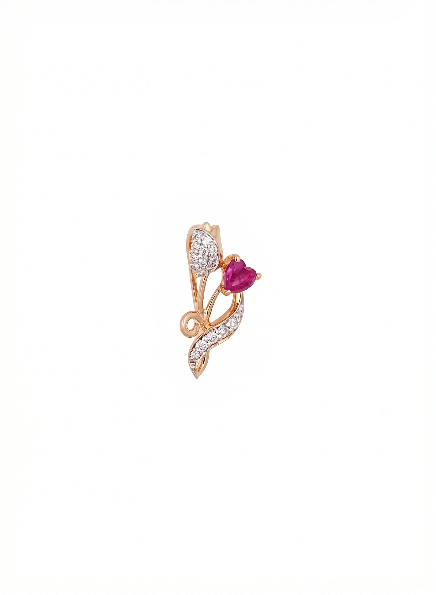 18Kt Yellow Gold Ruby Heart Flower Pendant for Women