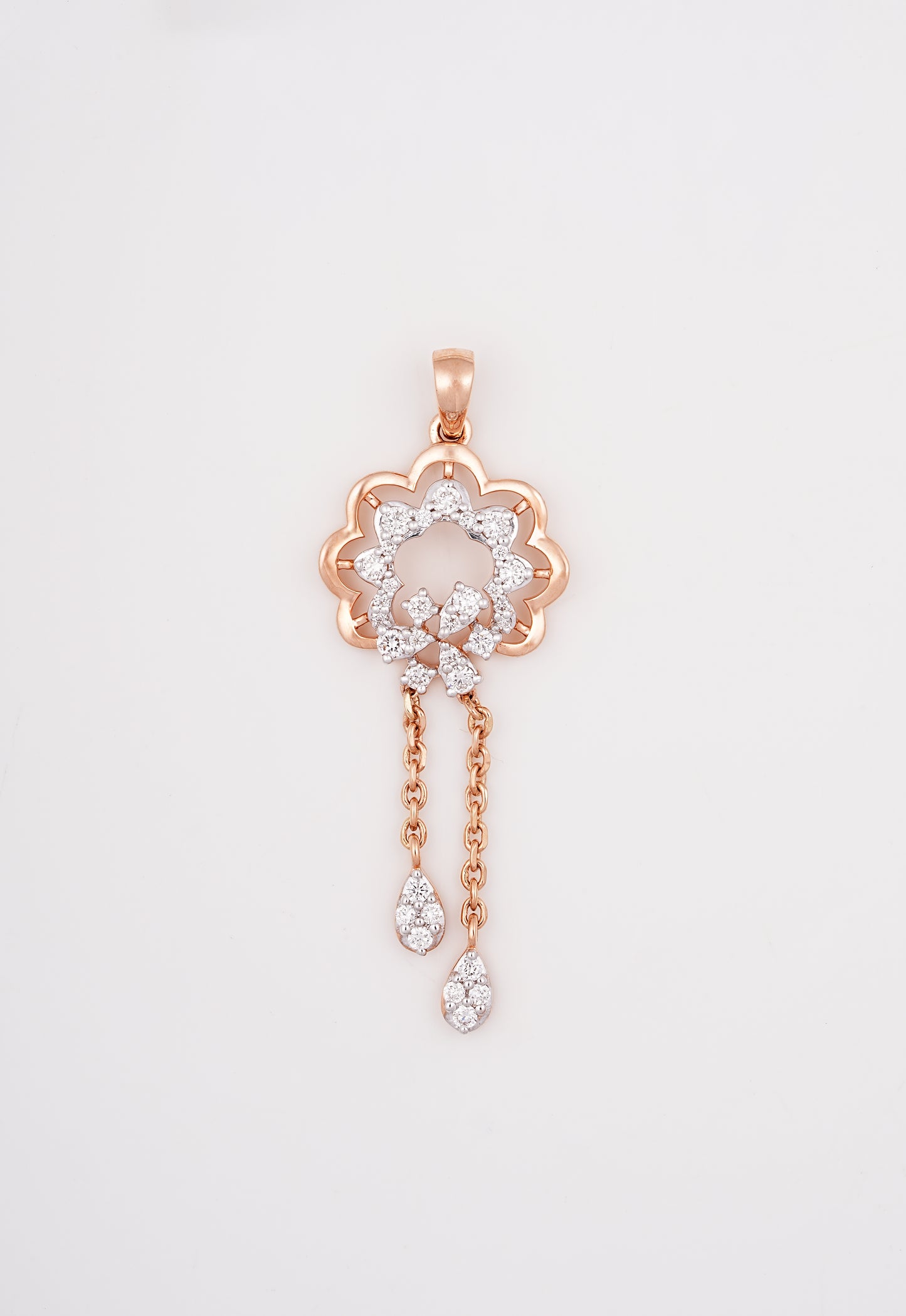 18Kt Rose Gold Diamond Flower Pendant For Women