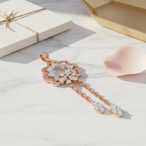 18Kt Rose Gold Diamond Flower Pendant For Women