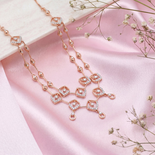 18Kt Rose Gold Diamond Teardrop Layered Necklace for Women