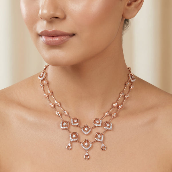 18Kt Rose Gold Diamond Teardrop Layered Necklace for Women