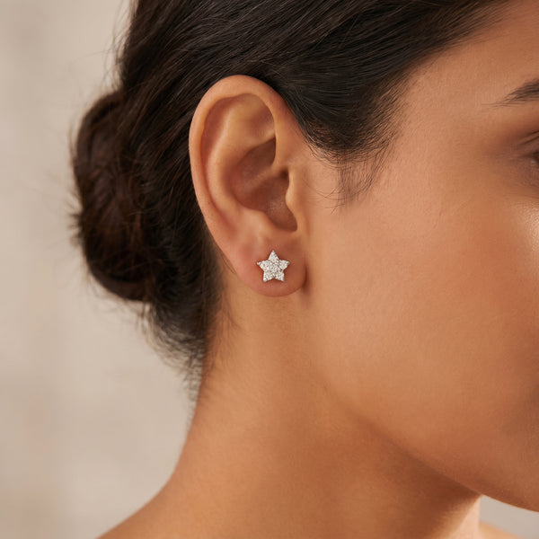 18KT Yellow Gold Star Diamond Stud Earrings