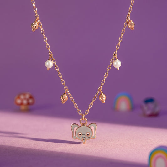 18Kt Gold Elephant Enamel Charm Necklace for Kids