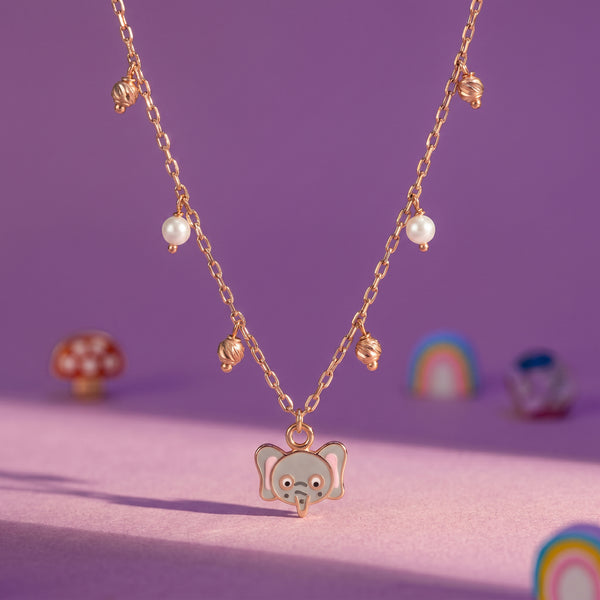 18Kt Gold Elephant Enamel Charm Necklace for Kids