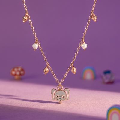18Kt Gold Elephant Enamel Charm Necklace for Kids