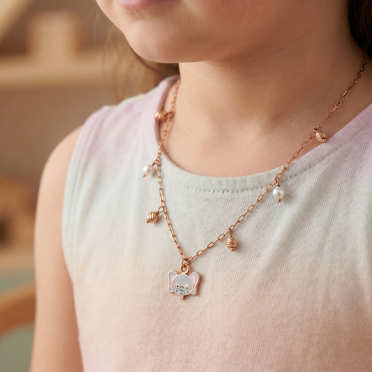 18Kt Gold Elephant Enamel Charm Necklace for Kids