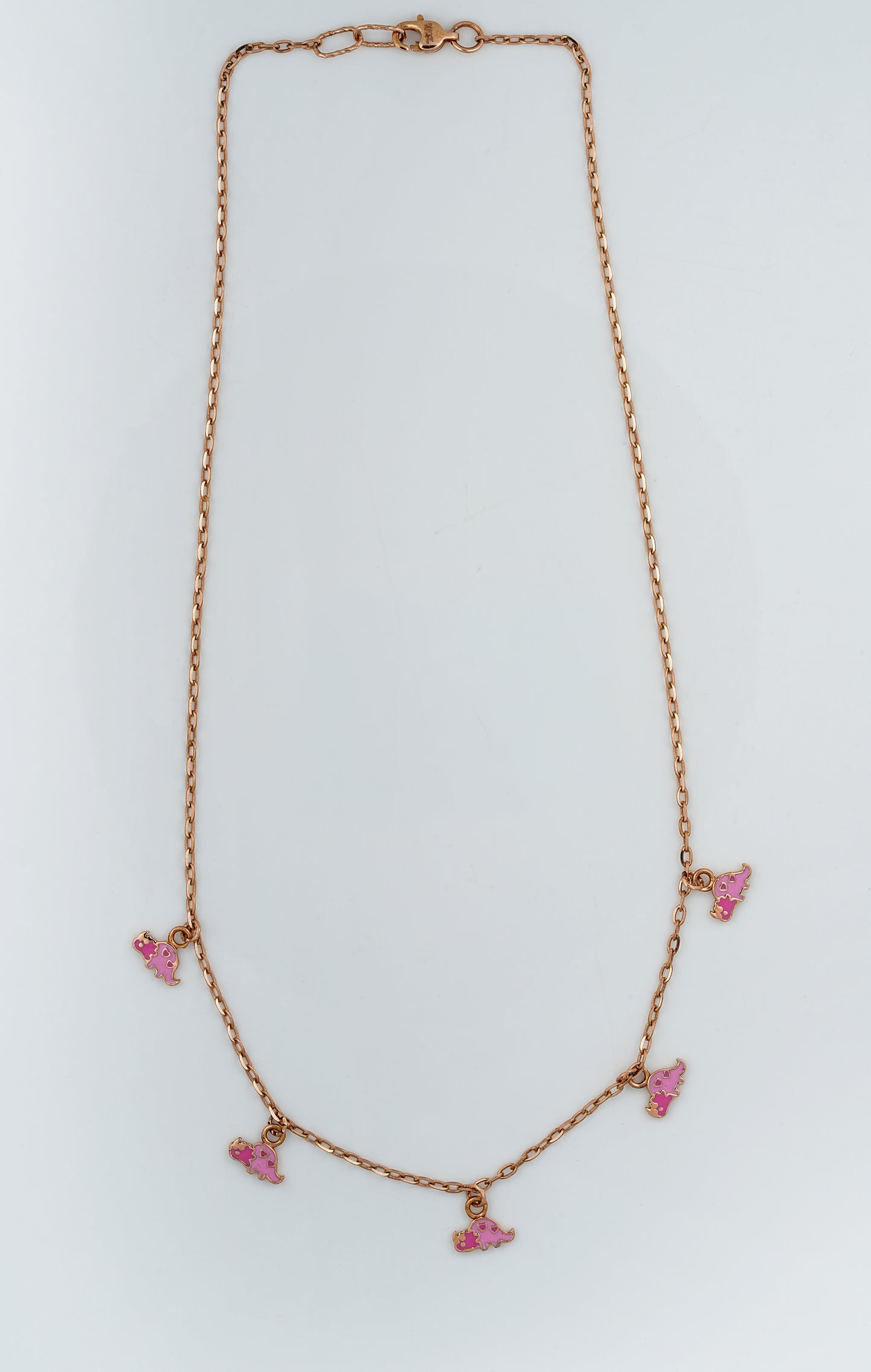 18Kt Gold Pink Dinosaur Enamel Charm Necklace for Kids
