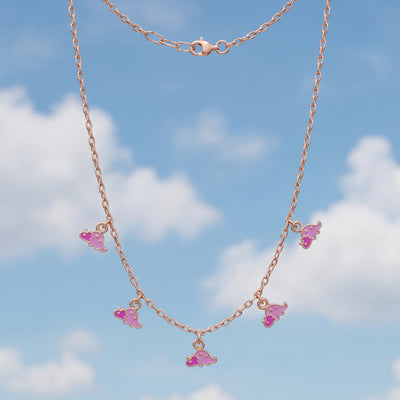 18Kt Gold Pink Dinosaur Enamel Charm Necklace for Kids
