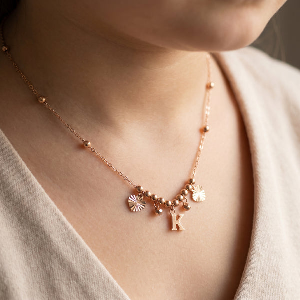 18kt Rose Gold K Initial Letter Charm Necklace for Kids  