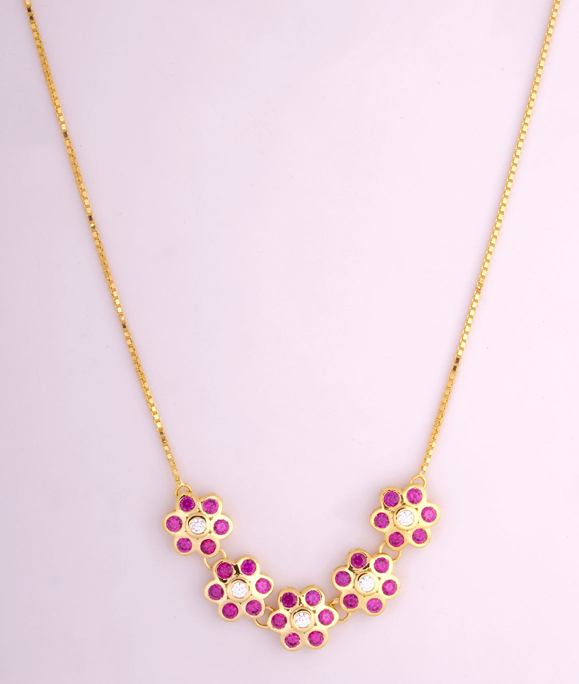 Roselle Pink Stone 18 KT Diamond Necklace For Women