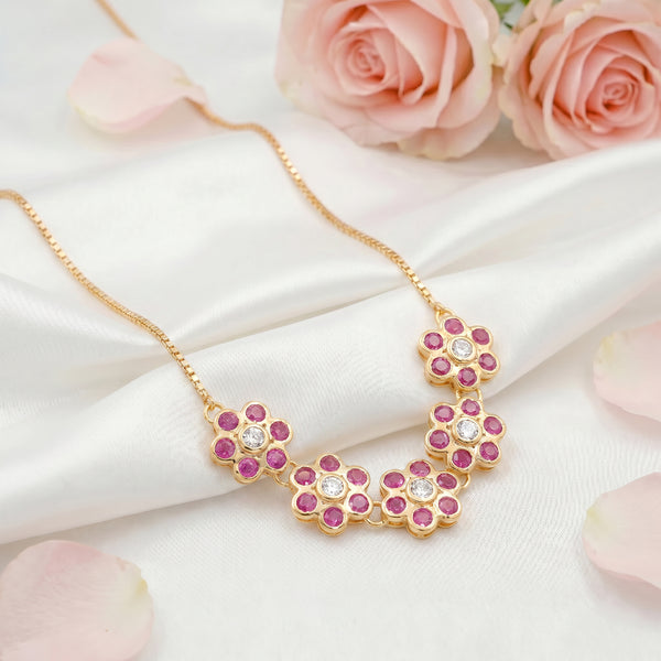 Roselle Pink Stone 18 KT Diamond Necklace For Women