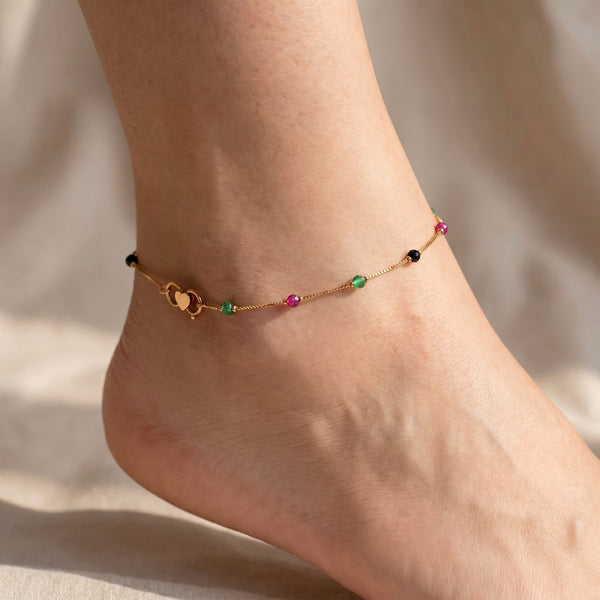 18kt Gold Multi-Gemstone arty Wear Anklet