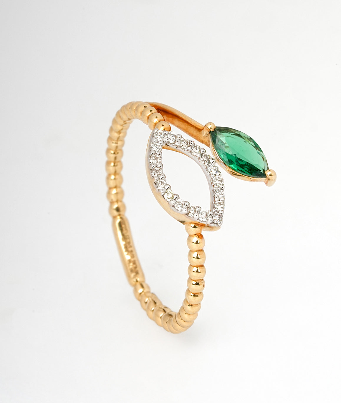 Emerald Dual Leaf 18kt Diamond Ring  for Women