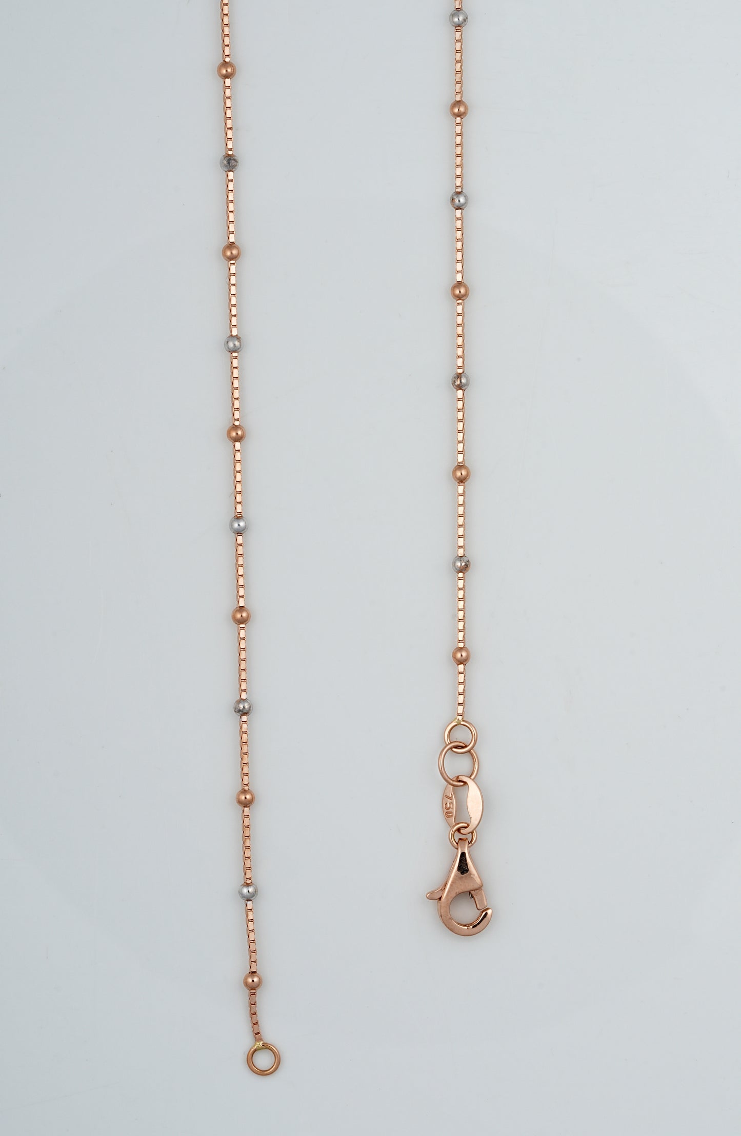 18kt Rose Gold Bead Station Anklet for Women | Two-Tone Box Chain