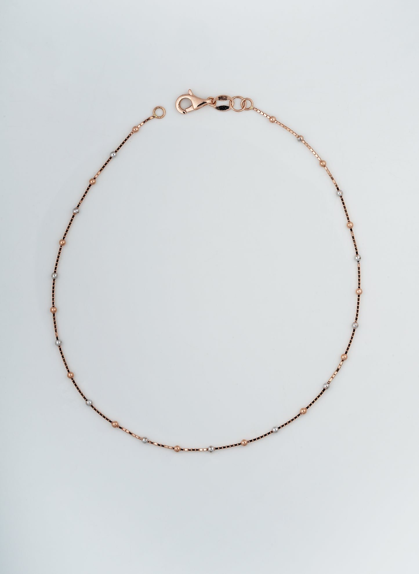 18kt Rose Gold Bead Station Anklet for Women | Two-Tone Box Chain