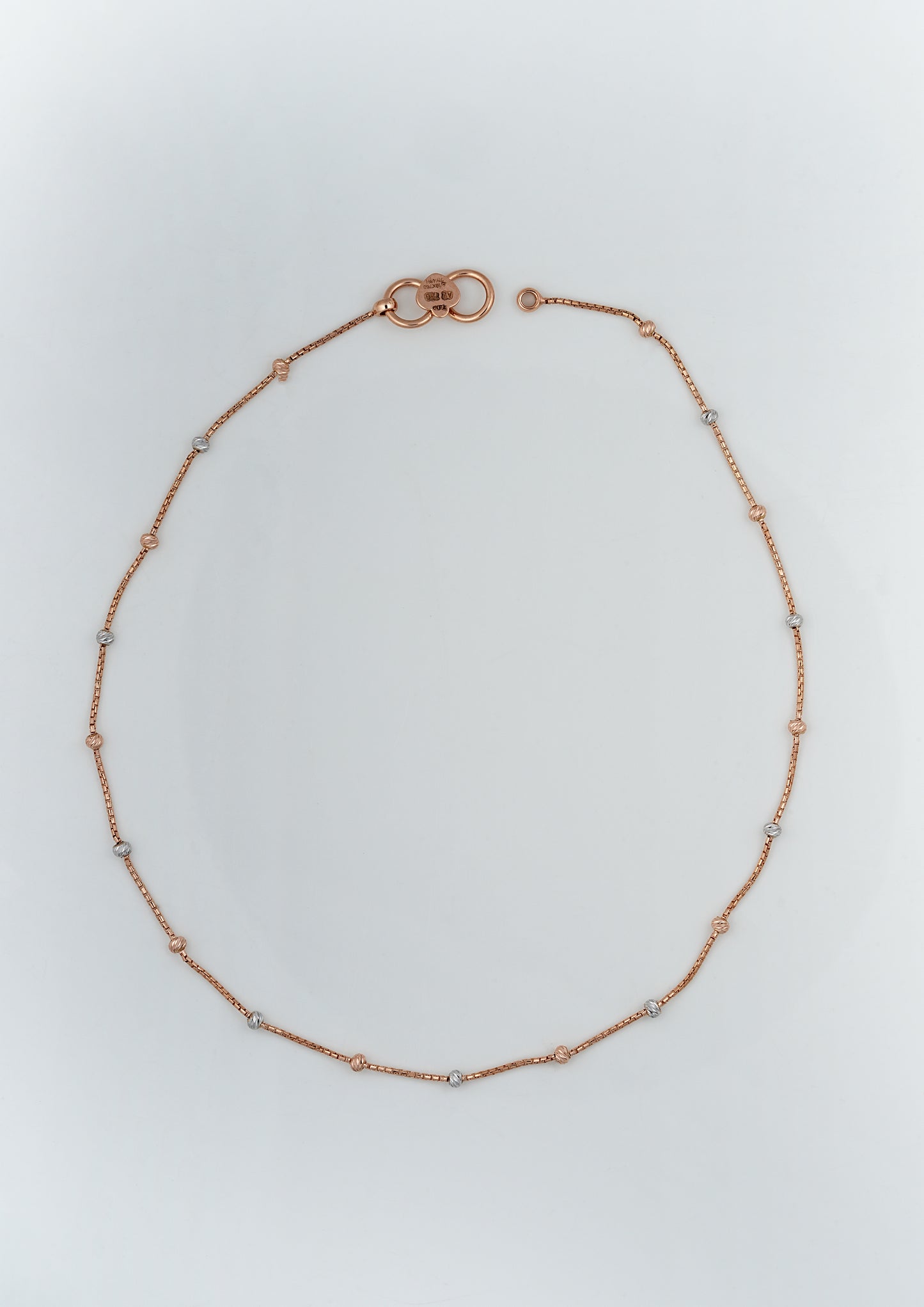 18kt Rose Gold Two-Tone Diamond Cut Bead Anklet