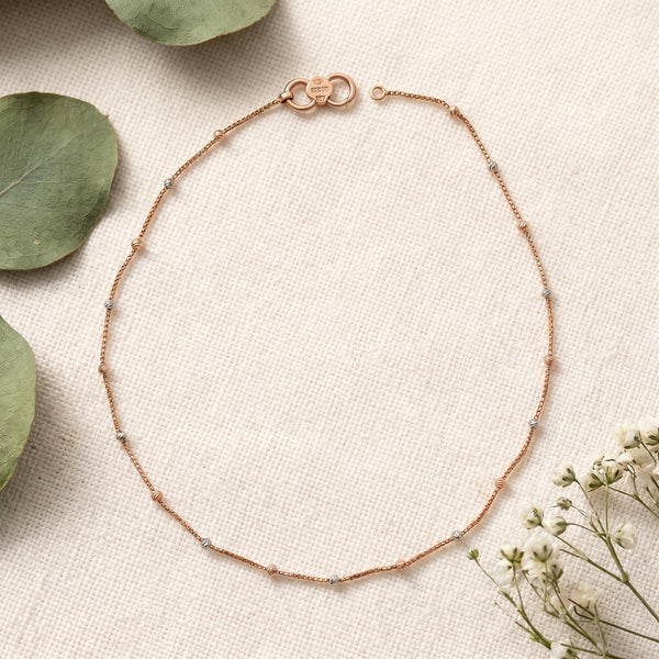 18kt Rose Gold Two-Tone Diamond Cut Bead Anklet