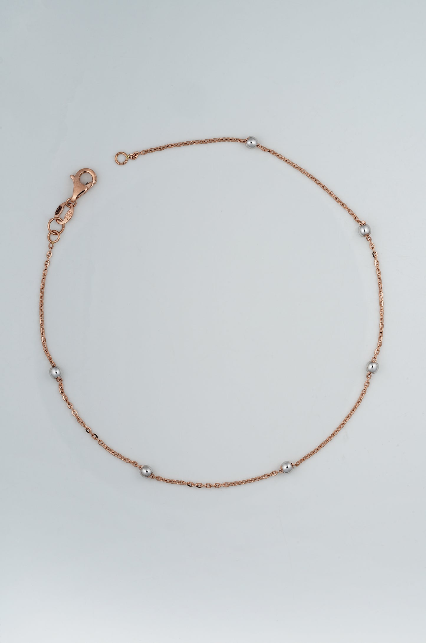 18Kt Rose Gold Bead Charm Anklet for Women