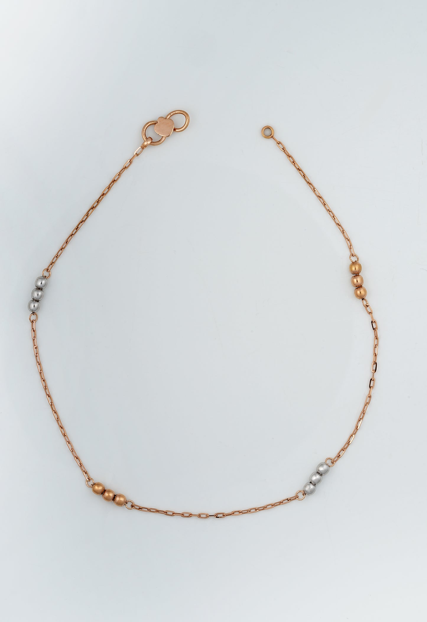18kt Rose Gold Two-Tone Triple Bead Station Anklet