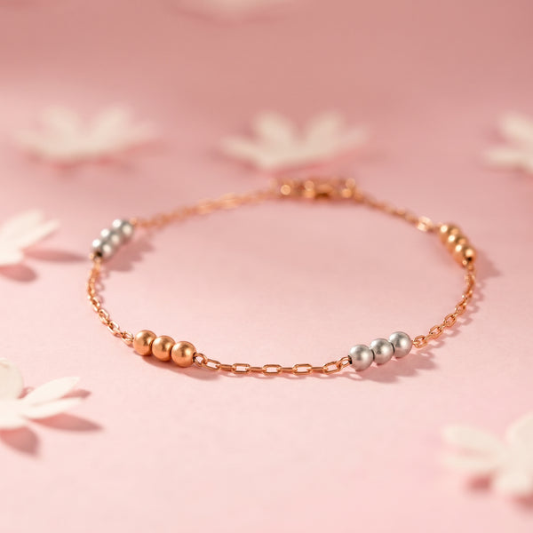 18kt Rose Gold Two-Tone Triple Bead Station Anklet