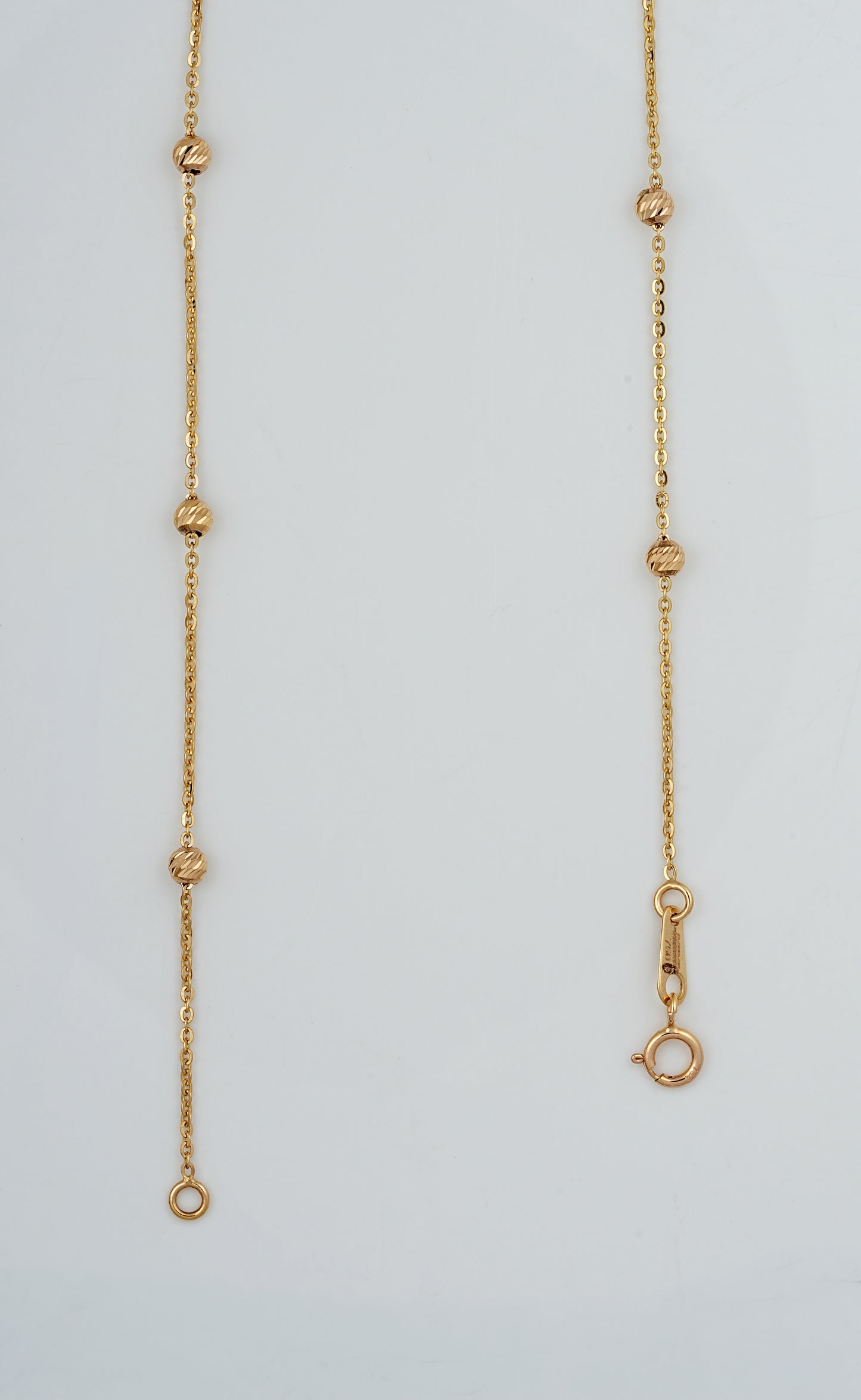 18kt Yellow Gold Diamond Cut Bead Station Anklet for Women