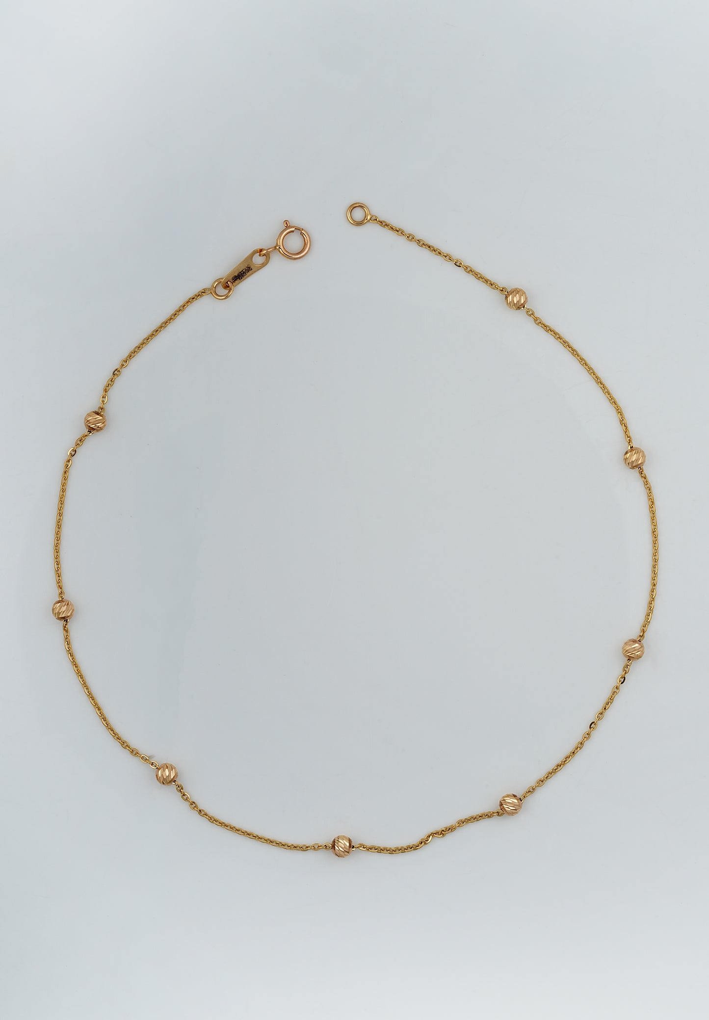 18kt Yellow Gold Diamond Cut Bead Station Anklet for Women