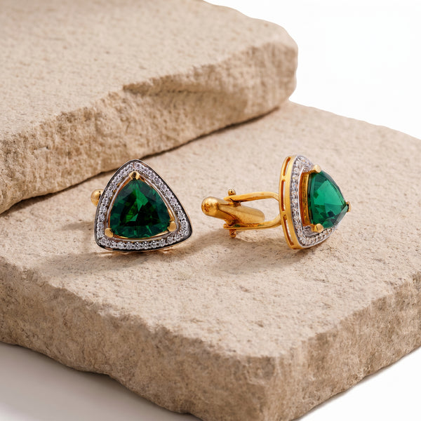 18kt Gold Trillion Emerald Green Cufflinks for Men
