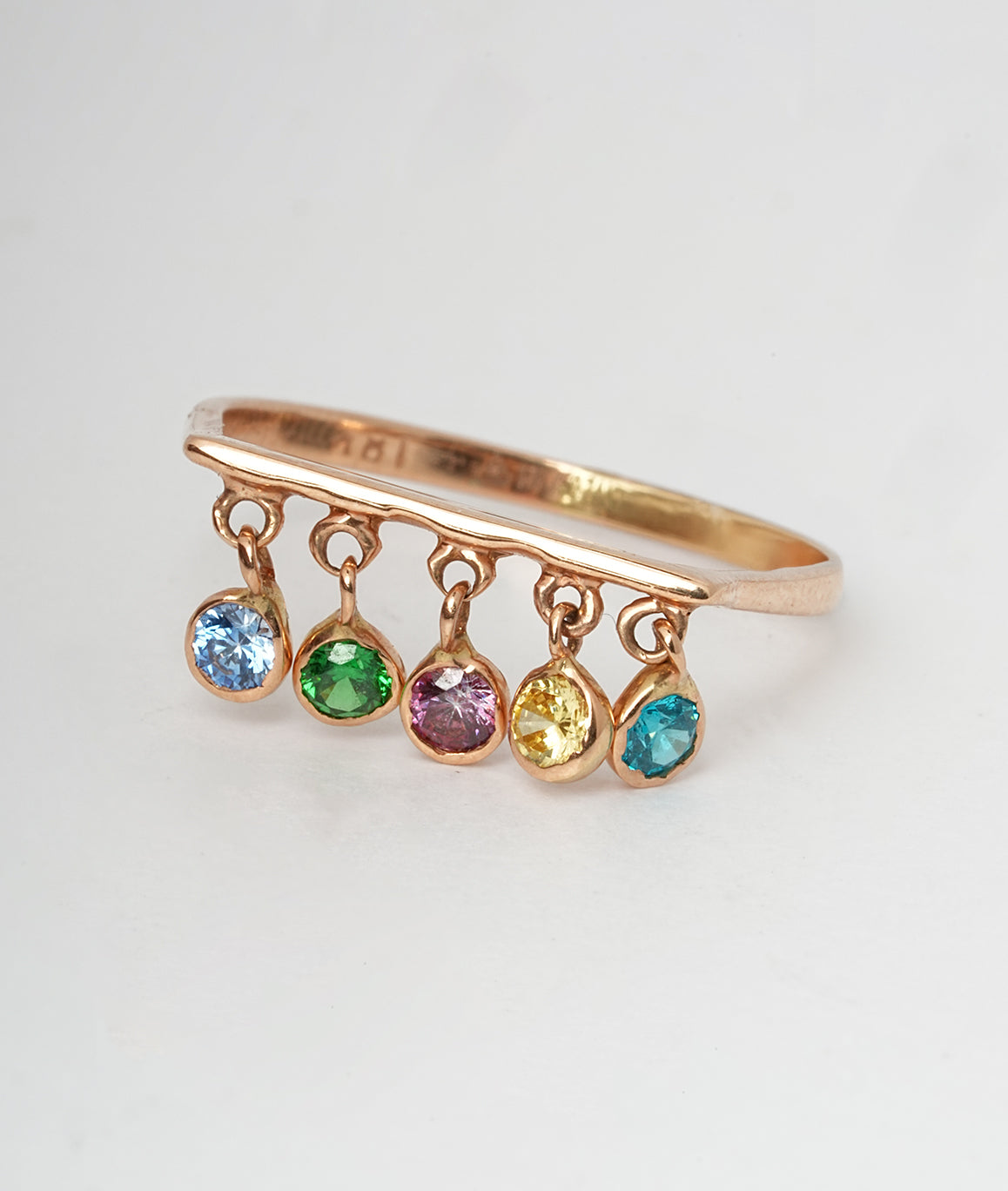 Dazzle Charm Dangling Multi Stone 18kt Gold Ring