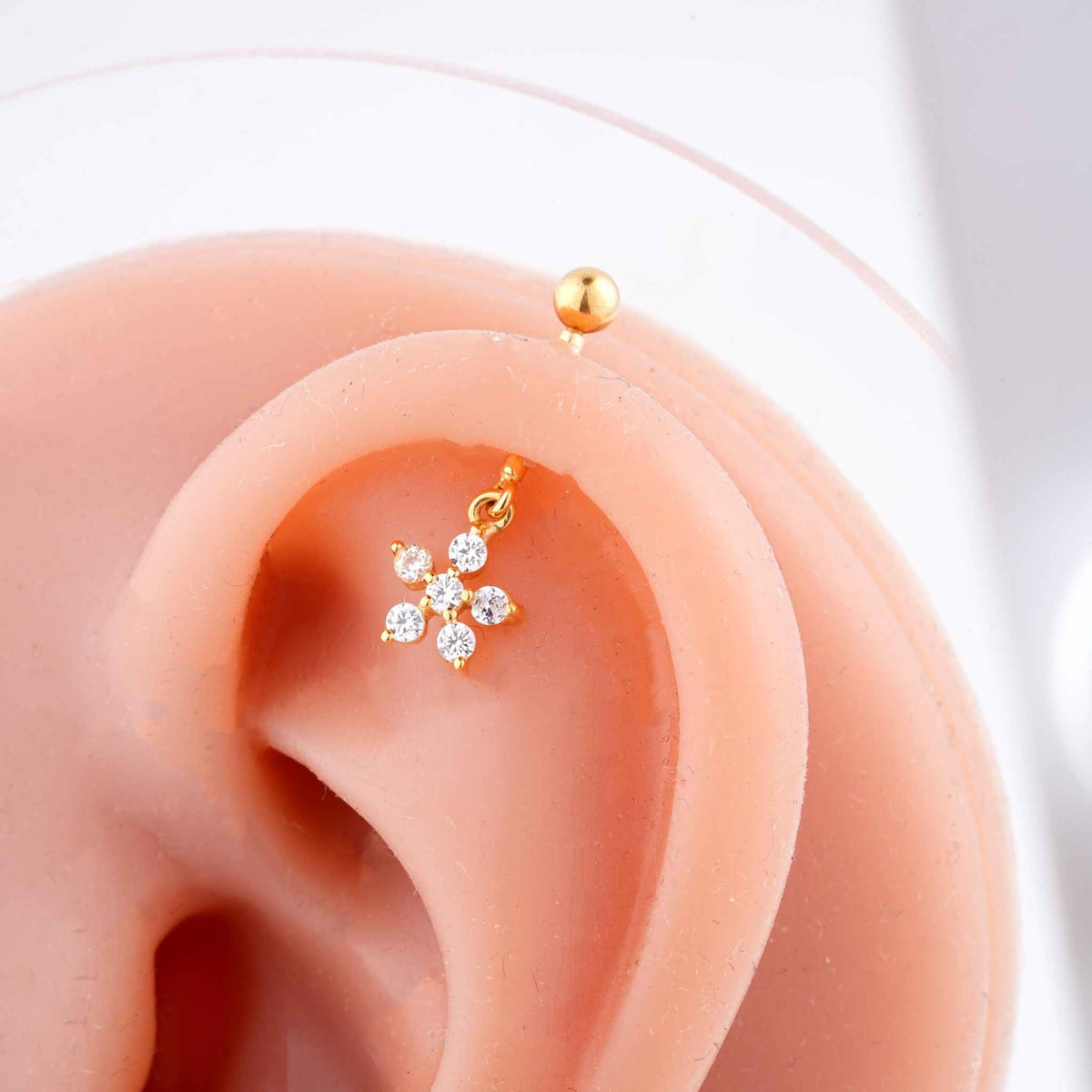 18KT Cartilage Stud Floral Dangling Charm