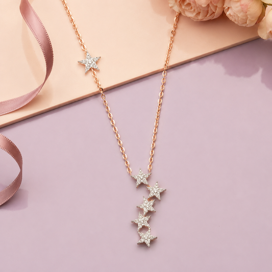 18KT Rose Gold Diamond Star Pendant Chain