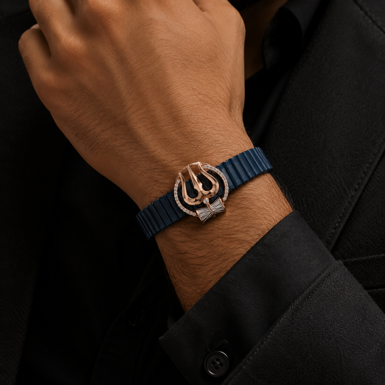 18KT Rose Gold Diamond Trishul Men's Bracelet