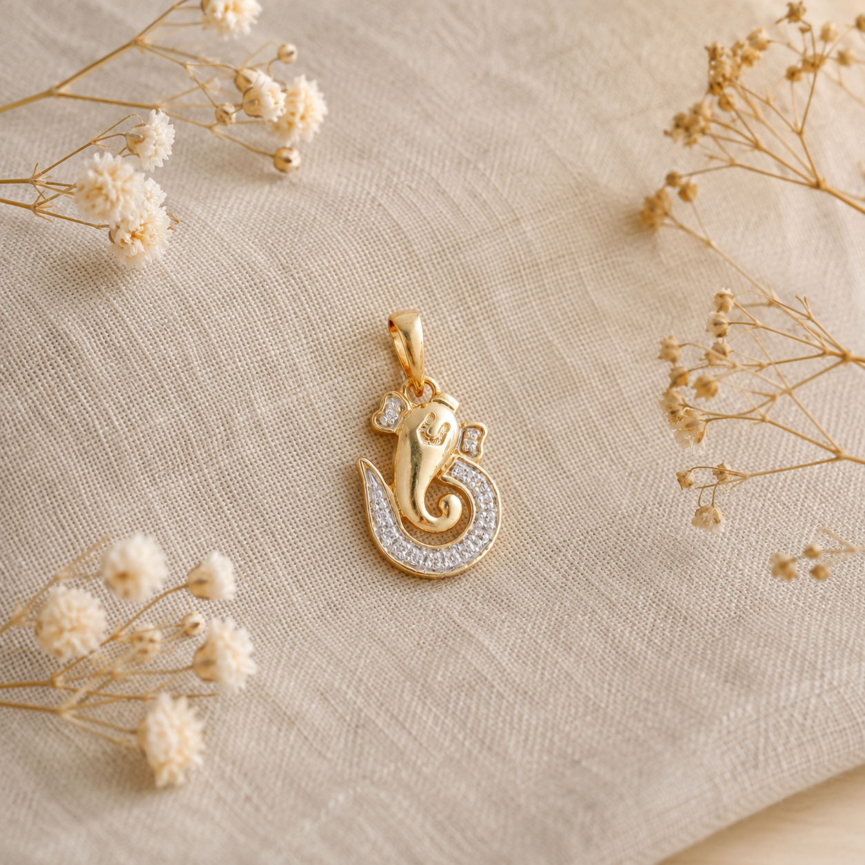 18KT Yellow Gold Diamond Ganesha Pendant Women